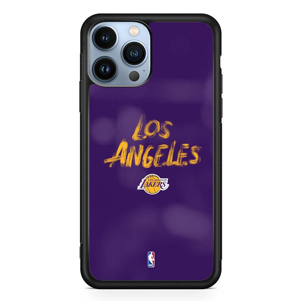 NBA Los Angeles Lakers Brush Strokes iPhone 14 Pro Max Case-Rubber White (2D Case)-Oxvistore