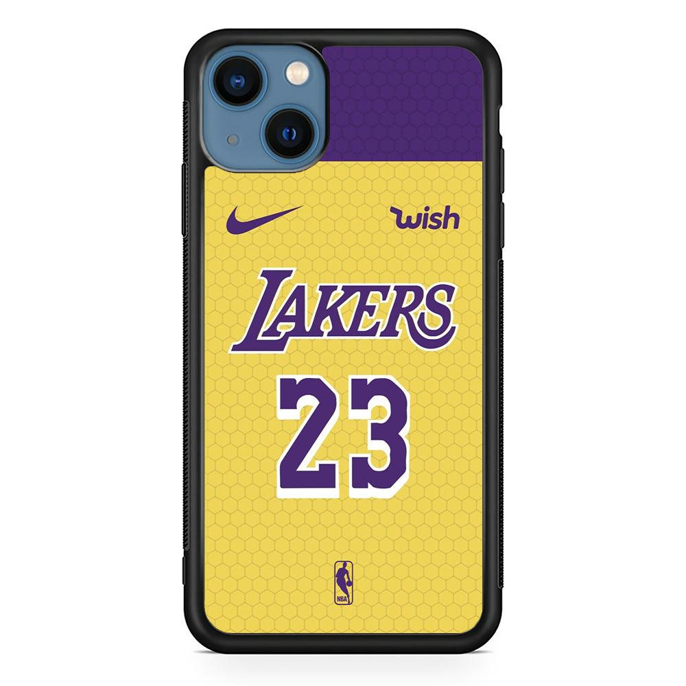 NBA Los Angeles Lakers Lebron Hexa Jersey iPhone 15 Plus Case-Rubber Black (2D Case)-Oxvistore