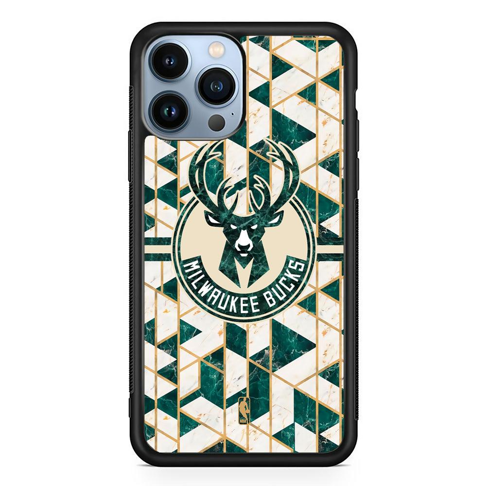 NBA Milwaukee Bucks Shapes of Marble iPhone 14 Pro Max Case-Rubber Black (2D Case)-Oxvistore