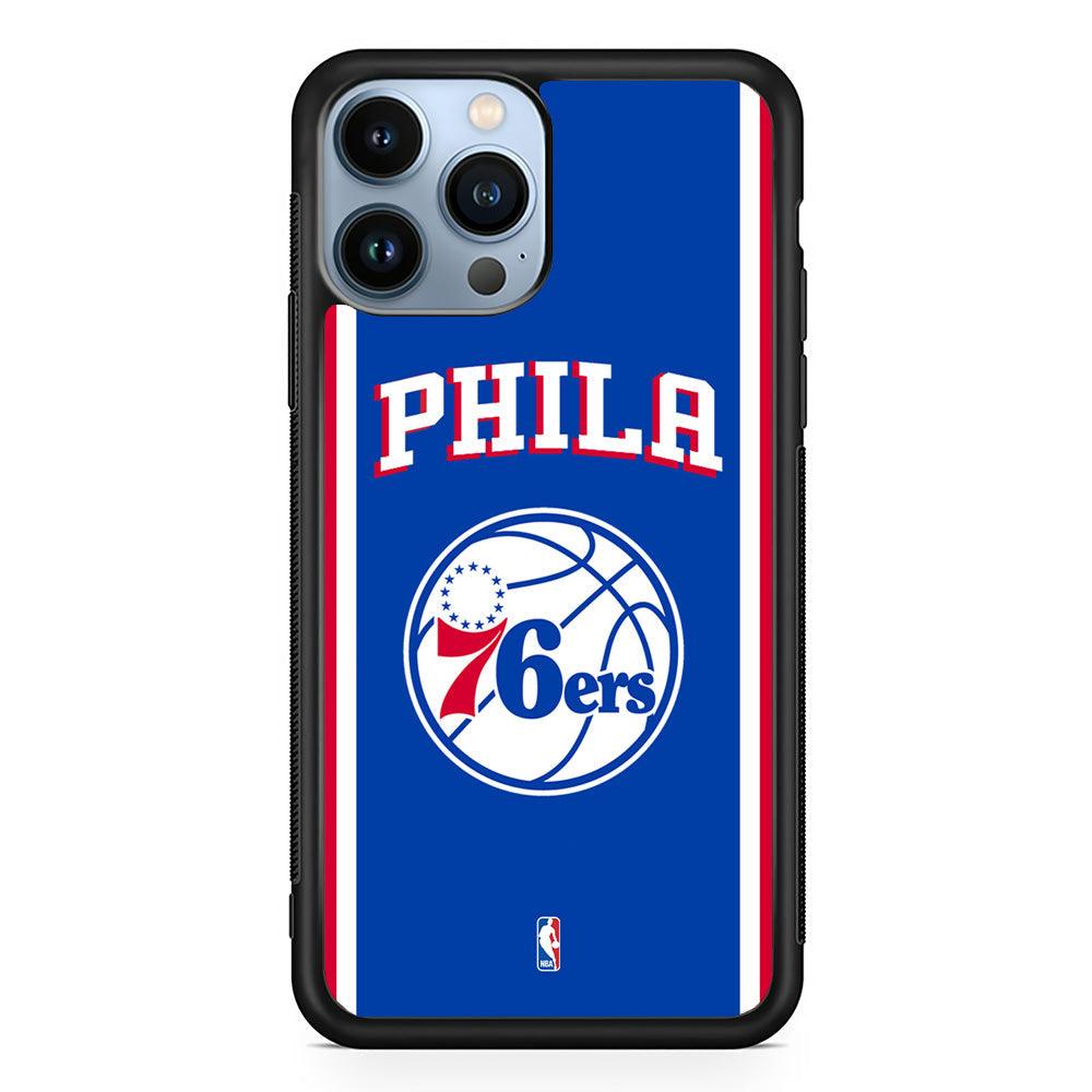 NBA Philadelphia 76ers Bold Line iPhone 14 Pro Max Case-Rubber White (2D Case)-Oxvistore