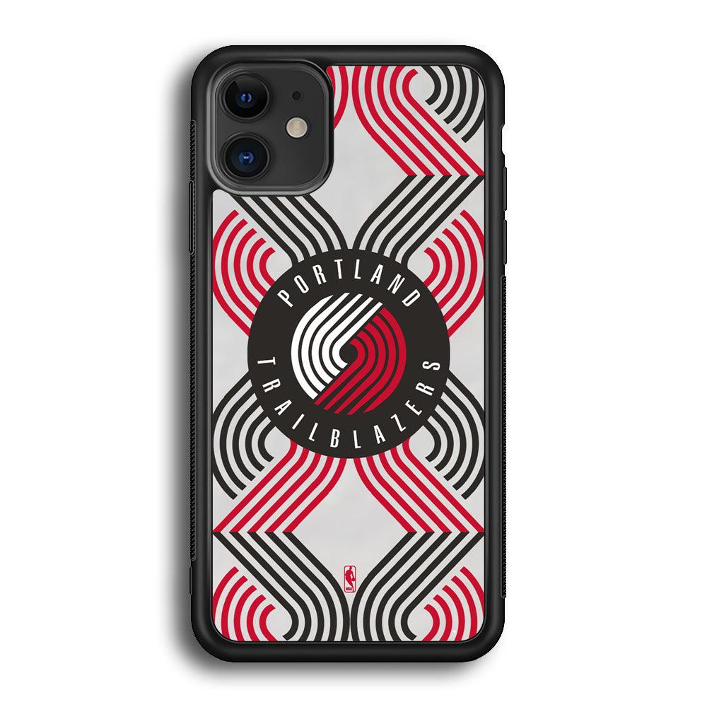 NBA Portland Trail Blazers Patern Logo iPhone 12 Case-Rubber Black (2D Case)-Oxvistore