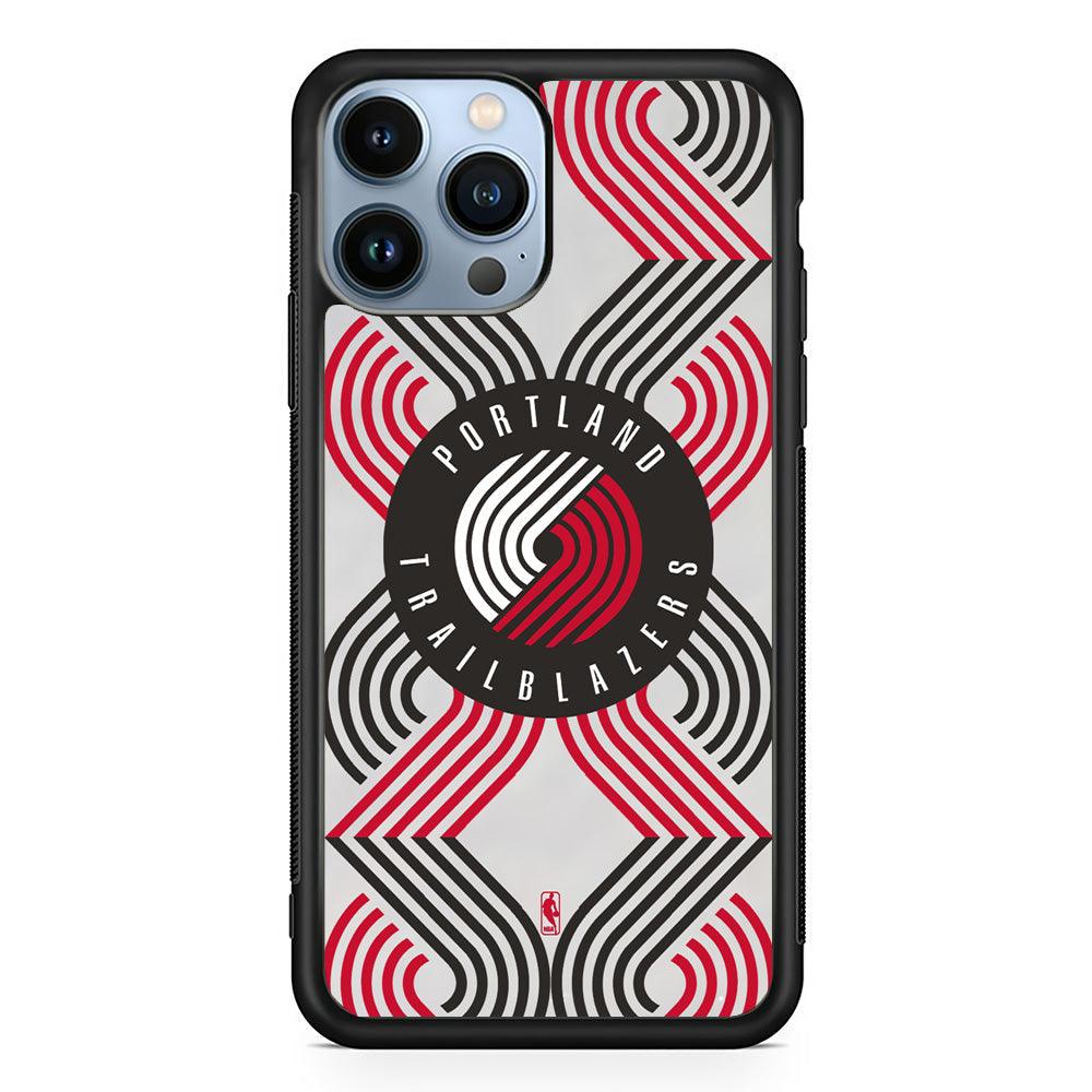 NBA Portland Trail Blazers Patern Logo iPhone 14 Pro Max Case-Rubber Black (2D Case)-Oxvistore