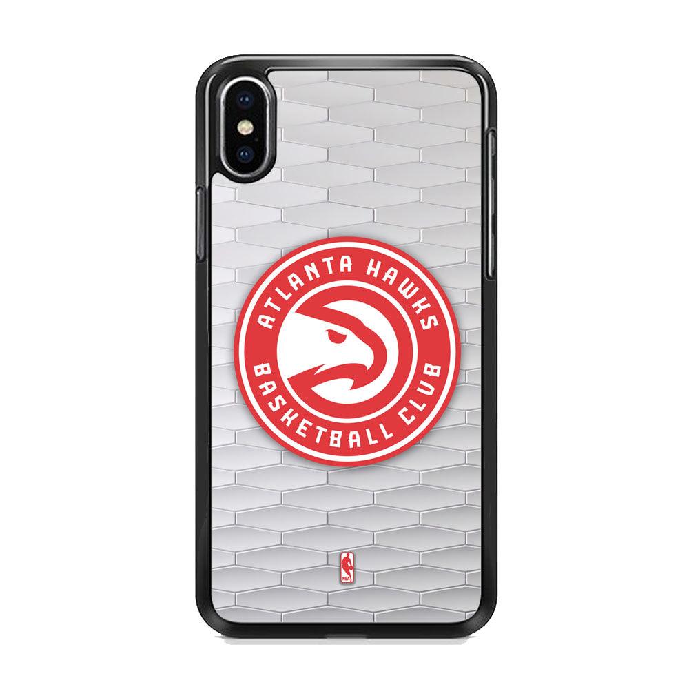 NBA Atlanta Hawks White Texture iPhone XS Case-Rubber White (2D Case)-Oxvistore