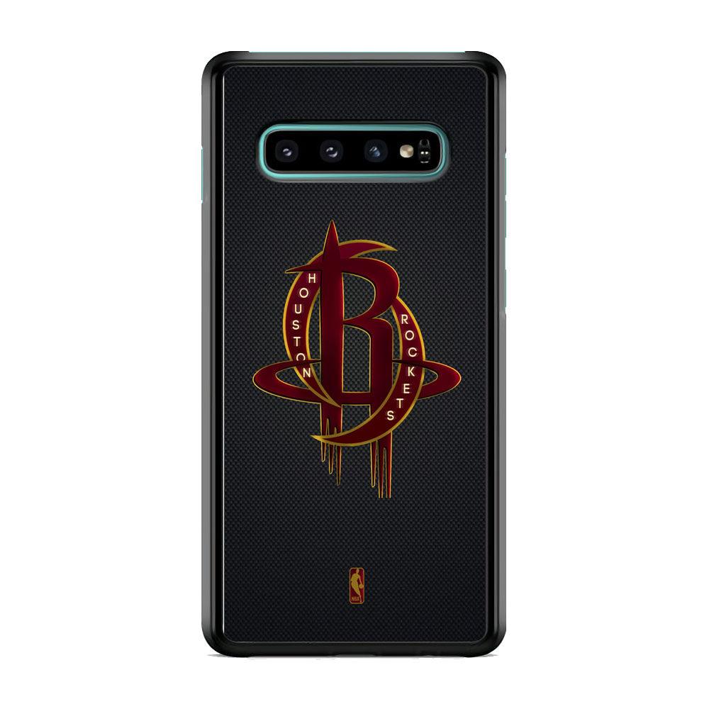 NBA Houston Rockets Gold Coil Samsung Galaxy S10 Plus Case-Rubber White (2D Case)-Oxvistore