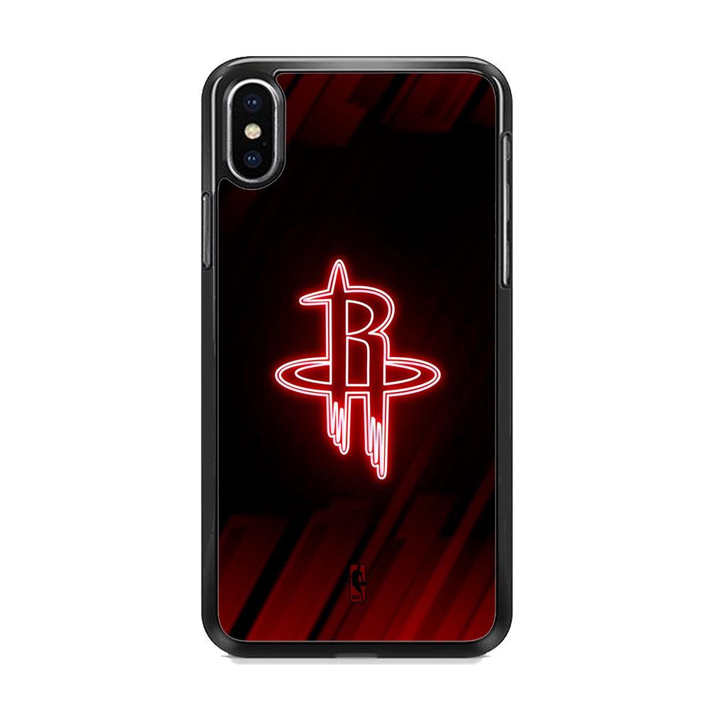 NBA Houston Rockets Red Glow iPhone XS MAX Case-Rubber Black (2D Case)-Oxvistore