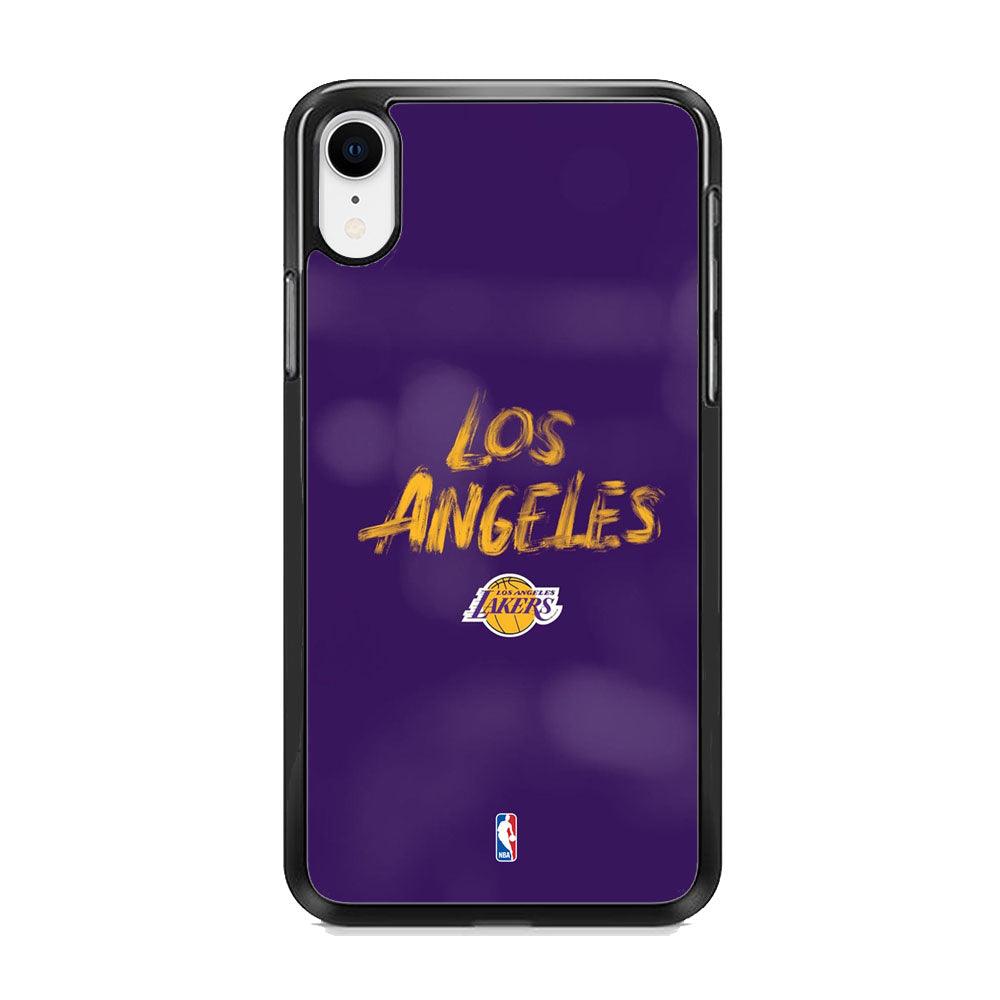 NBA Los Angeles Lakers Brush Strokes iPhone XR Case-Rubber Black (2D Case)-Oxvistore