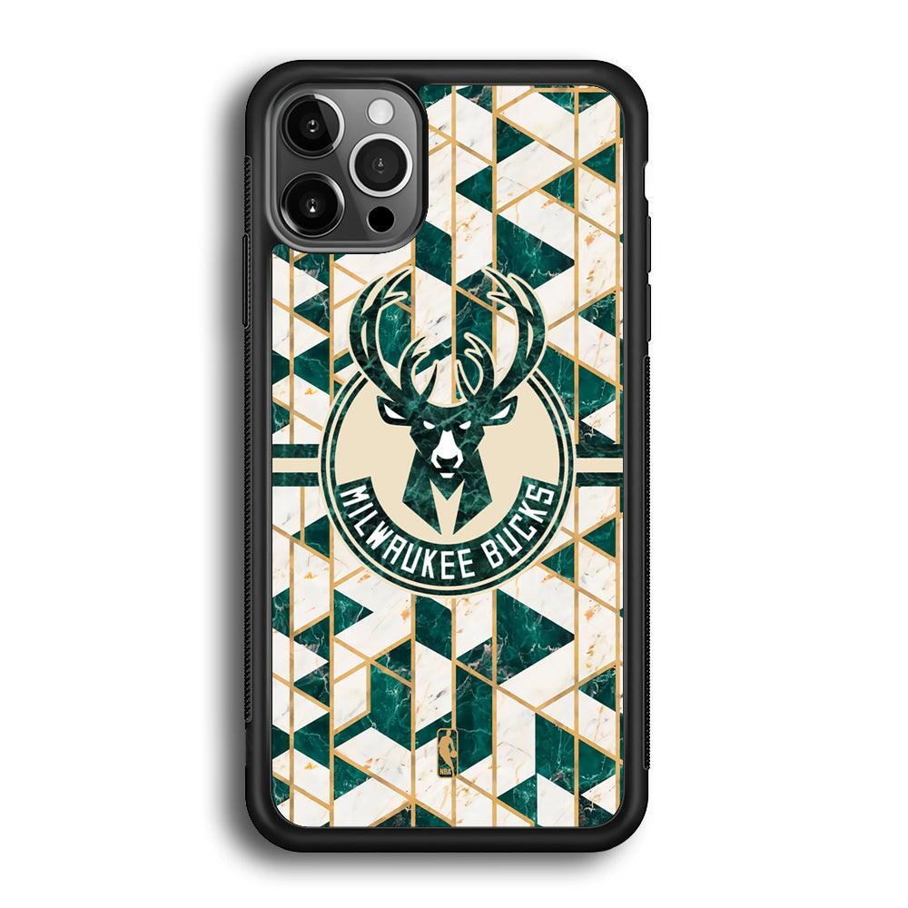 NBA Milwaukee Bucks Shapes of Marble iPhone 12 Pro Case-Rubber Black (2D Case)-Oxvistore