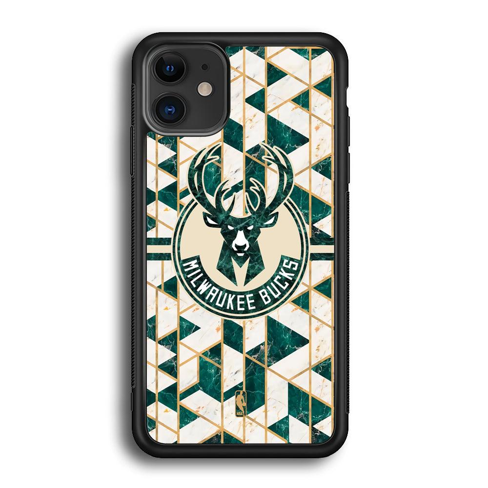 NBA Milwaukee Bucks Shapes of Marble iPhone 11 Case-Rubber White (2D Case)-Oxvistore
