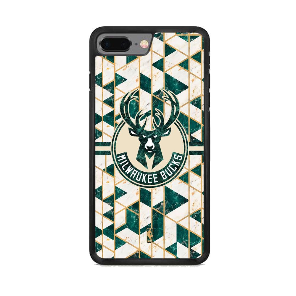 NBA Milwaukee Bucks Shapes of Marble iPhone 8 Plus Case-Rubber White (2D Case)-Oxvistore