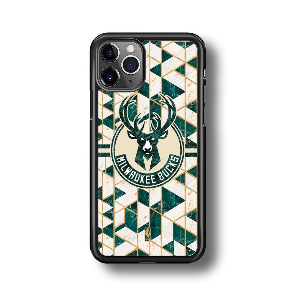 NBA Milwaukee Bucks Shapes of Marble iPhone 11 Pro Max Case-Rubber Black (2D Case)-Oxvistore