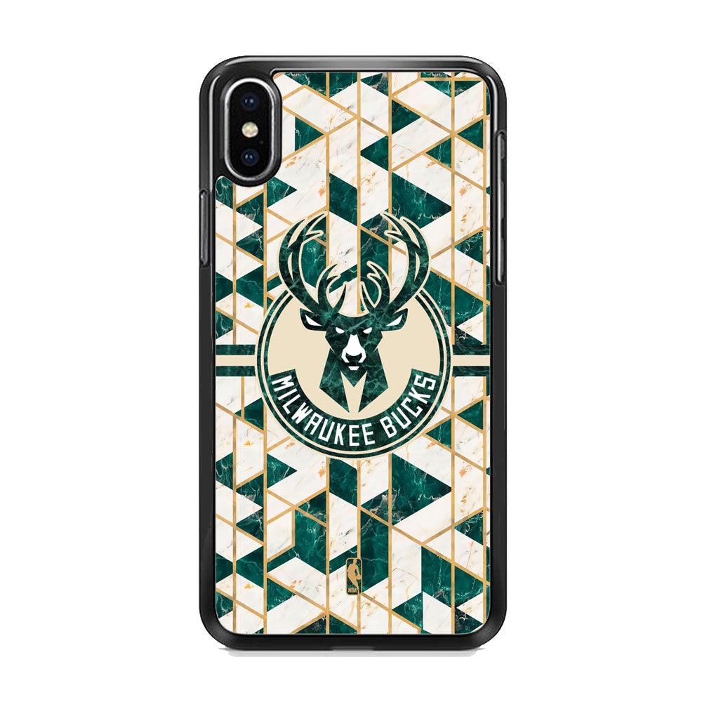 NBA Milwaukee Bucks Shapes of Marble iPhone X Case-Rubber Black (2D Case)-Oxvistore