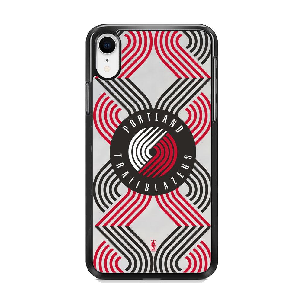 NBA Portland Trail Blazers Patern Logo iPhone XR Case-Rubber Black (2D Case)-Oxvistore