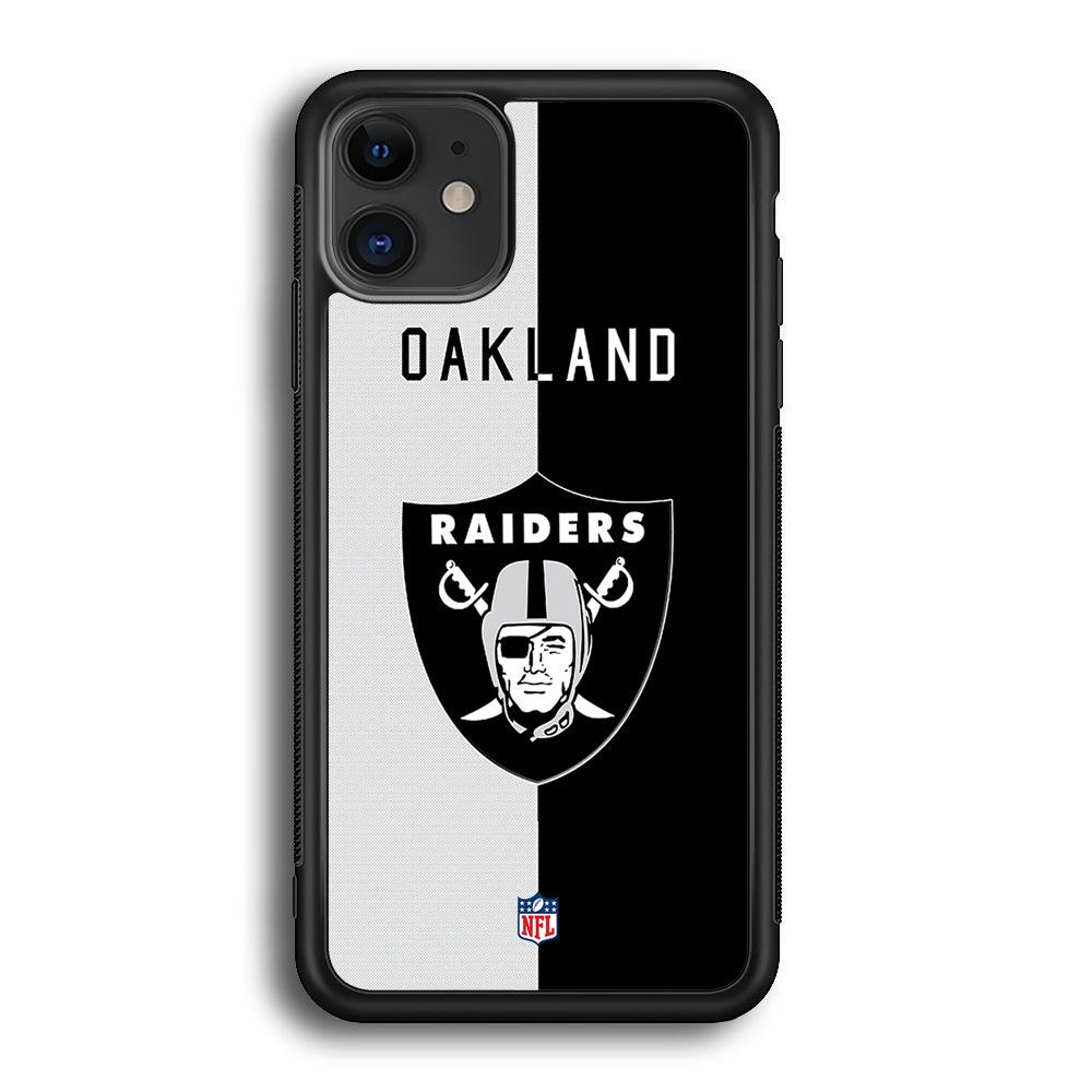 NFL The Oakland Raiders B&W Side iPhone 12 Case-Rubber Black (2D Case)-Oxvistore