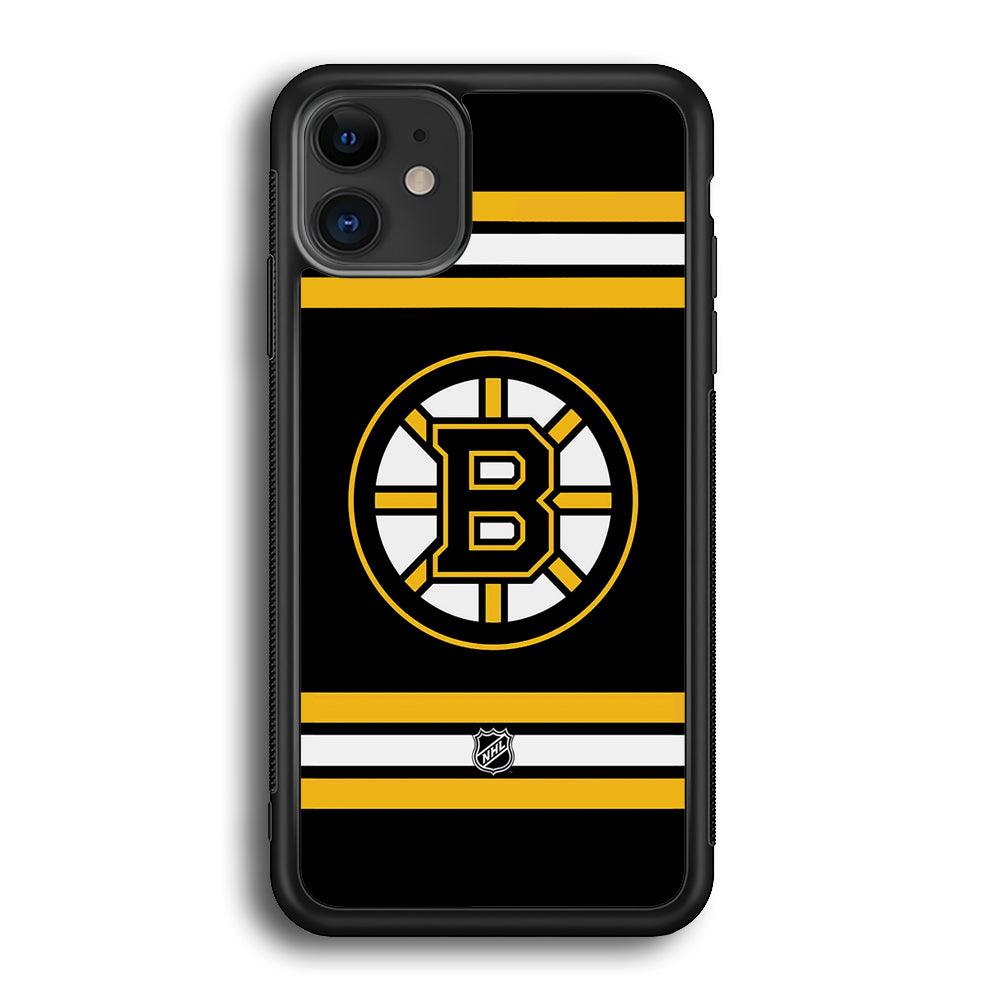 NHL Boston Bruins Circular Logo iPhone 11 Case-Rubber White (2D Case)-Oxvistore