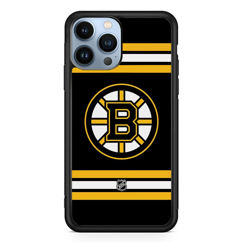 NHL Boston Bruins Circular Logo iPhone 15 Pro Max Case-Rubber Black (2D Case)-Oxvistore