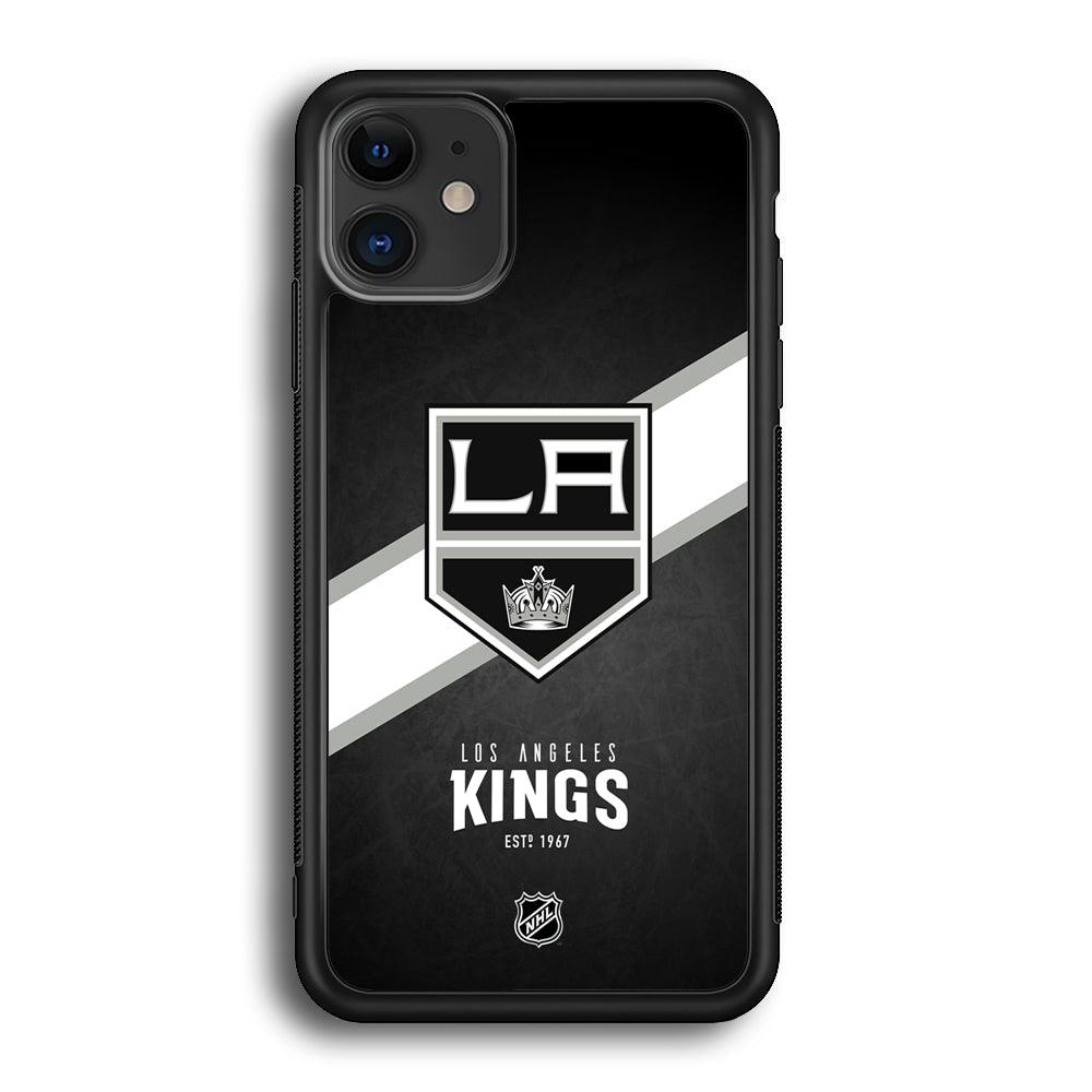 NHL LA Kings White Sash iPhone 12 Case-Rubber White (2D Case)-Oxvistore