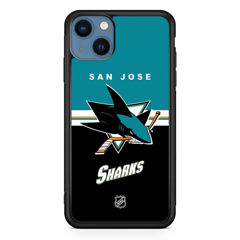 NHL San Jose Sharks Teal Blend iPhone 13 Case-Rubber Black (2D Case)-Oxvistore
