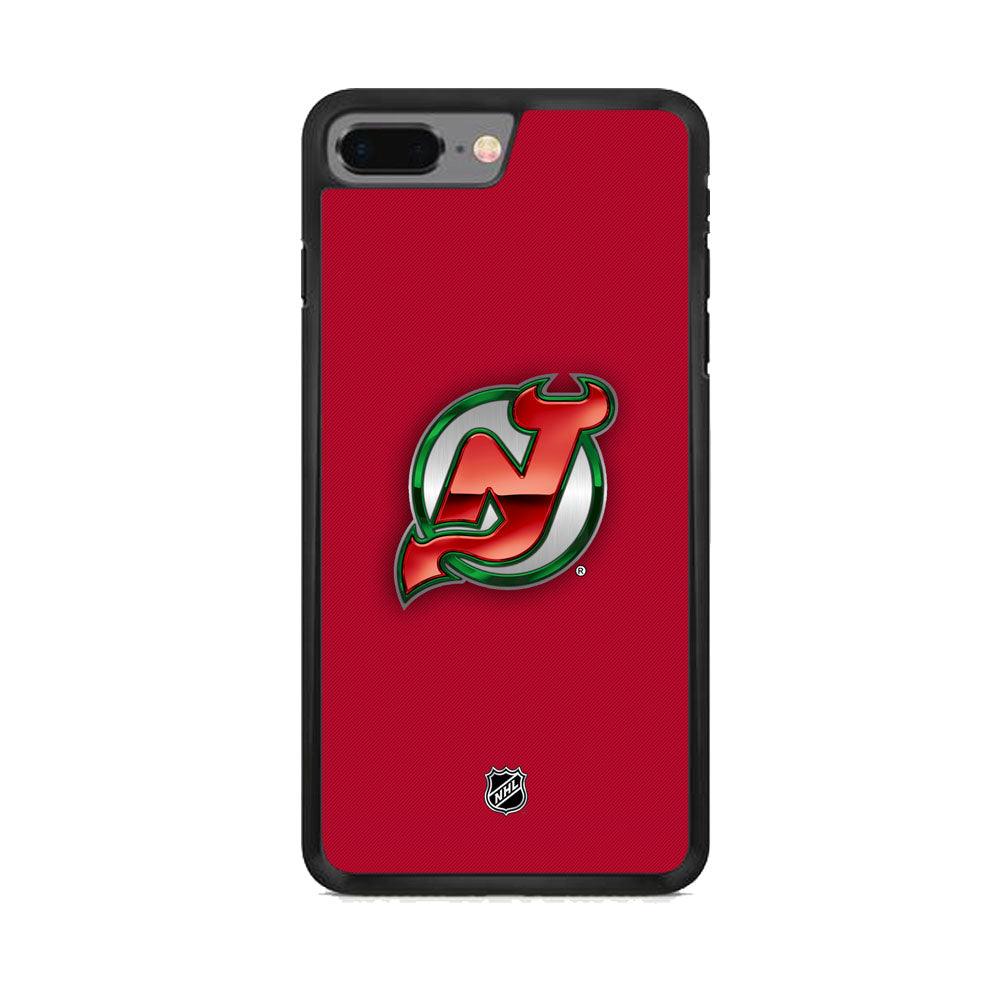 NHL New Jersey Devils Red Fiber Look iPhone 7 Plus Case-Rubber Black (2D Case)-Oxvistore
