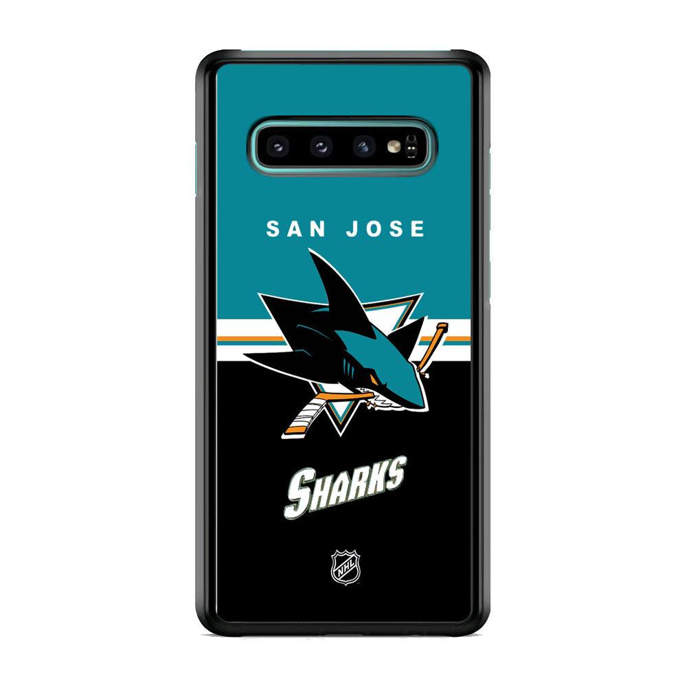 NHL San Jose Sharks Teal Blend Samsung Galaxy S10 Case-Rubber Black (2D Case)-Oxvistore