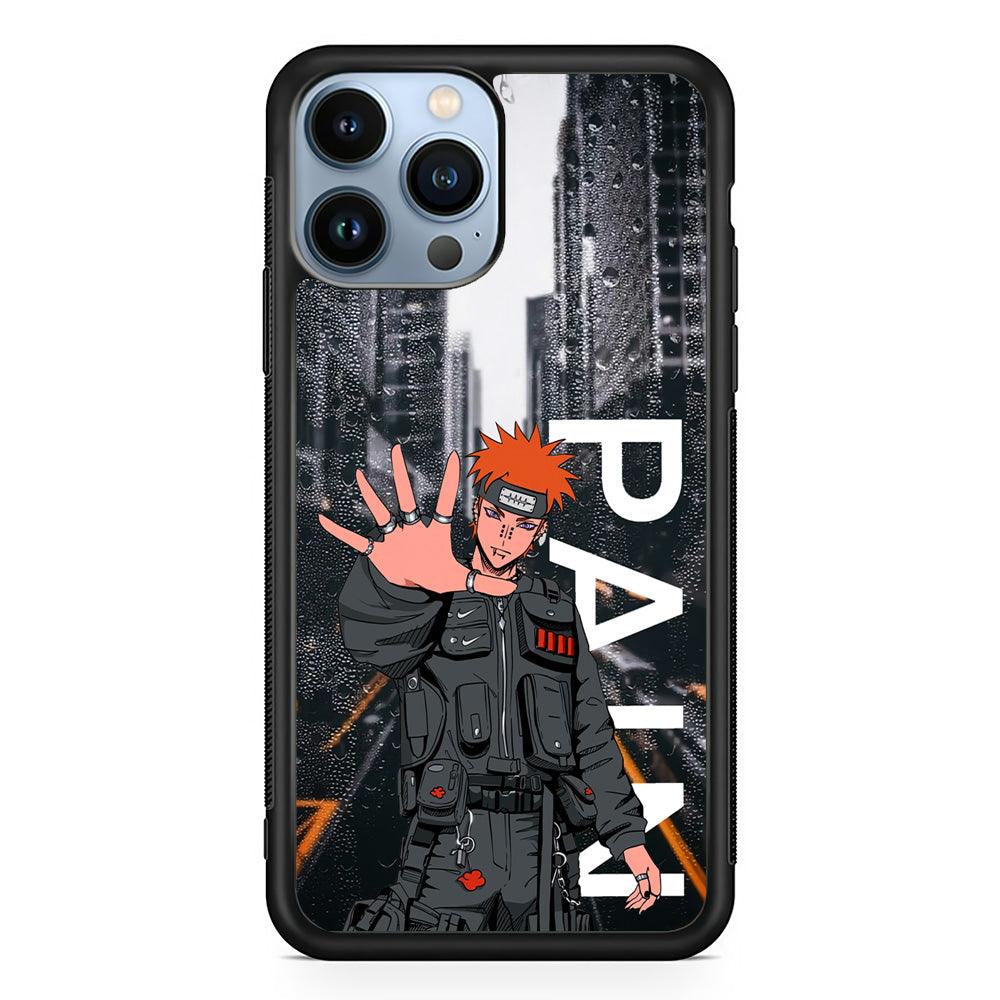 Naruto Hype Pain on The Rain iPhone 13 Pro Max Case-Rubber Black (2D Case)-Oxvistore