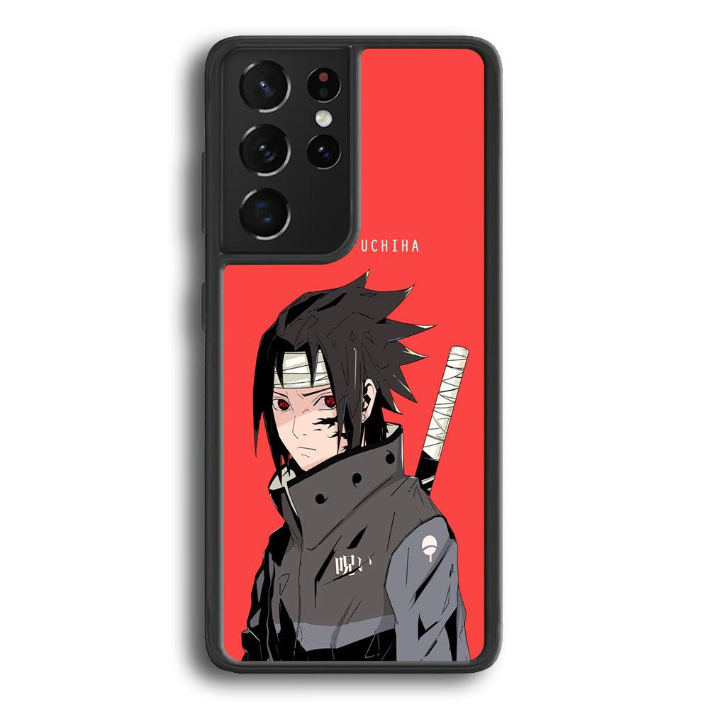 Naruto Series Sasuke Stare of Sharingan Samsung Galaxy S24 Ultra Case-Rubber Black (2D Case)-Oxvistore