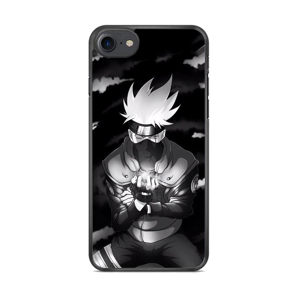 Naruto B&W Kakashi Chidori iPhone 7 Case-Rubber Black (2D Case)-Oxvistore