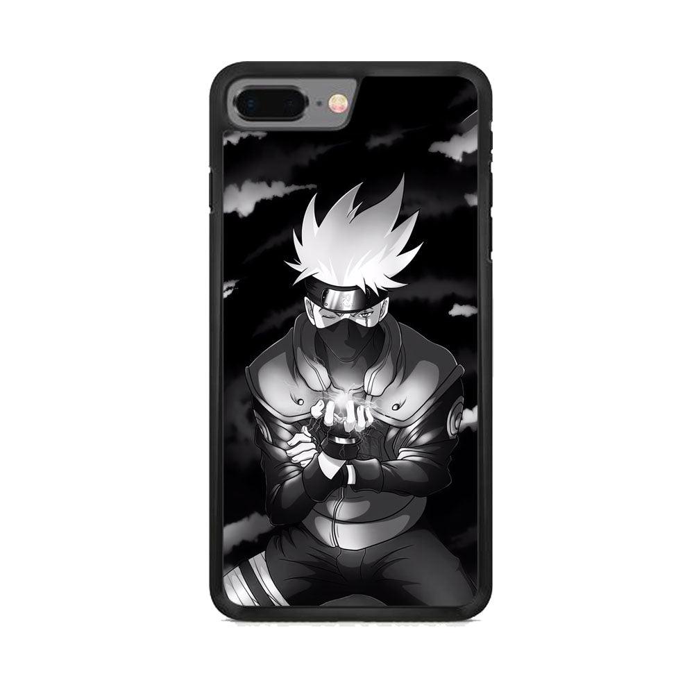 Naruto B&W Kakashi Chidori iPhone 8 Plus Case-Rubber Black (2D Case)-Oxvistore