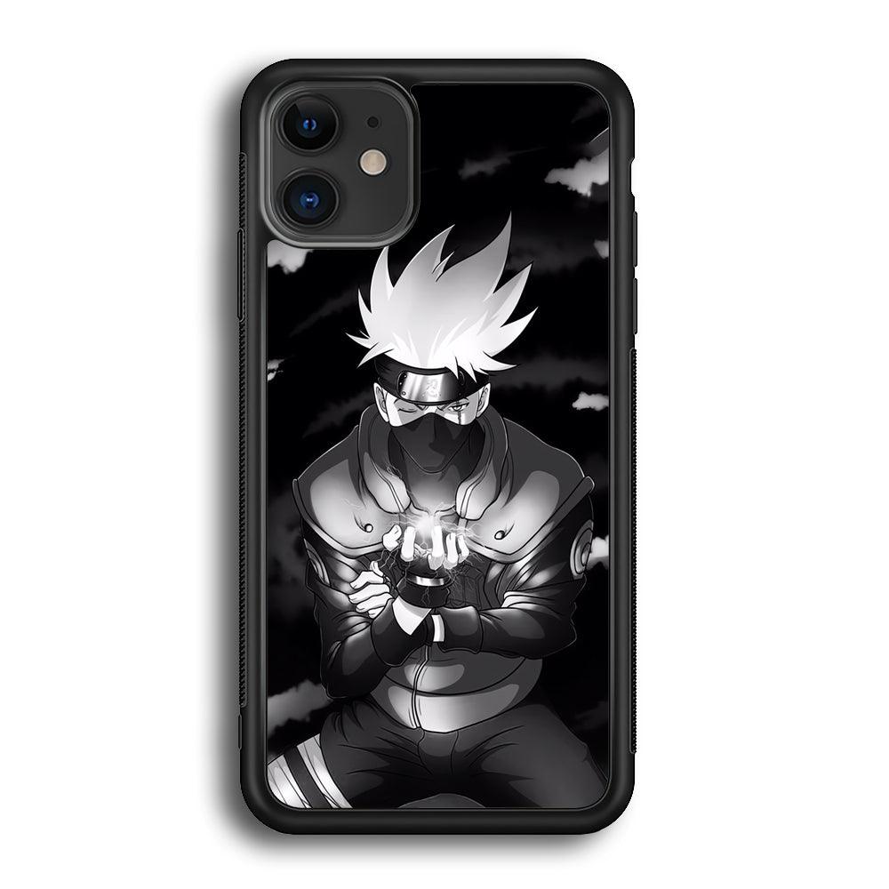 Naruto B&W Kakashi Chidori iPhone 11 Case-Rubber Black (2D Case)-Oxvistore
