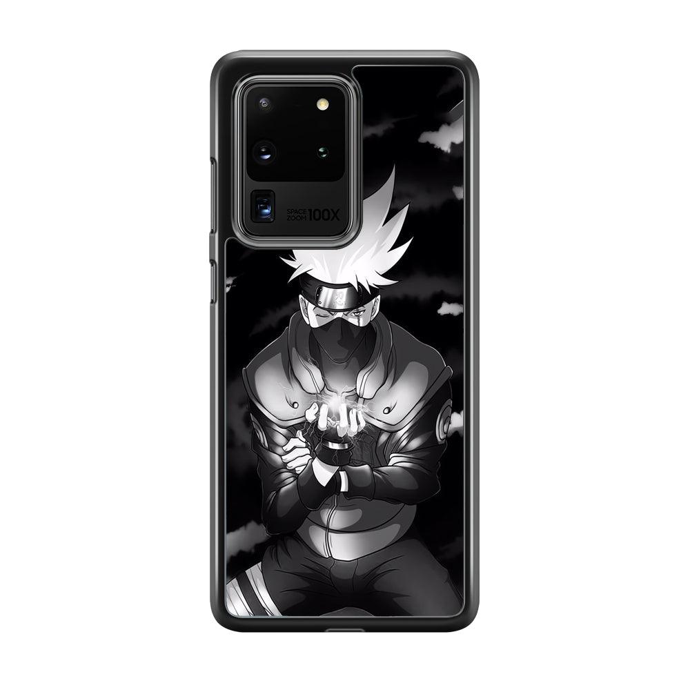 Naruto B&W Kakashi Chidori Samsung Galaxy S20 Ultra Case-Rubber Black (2D Case)-Oxvistore
