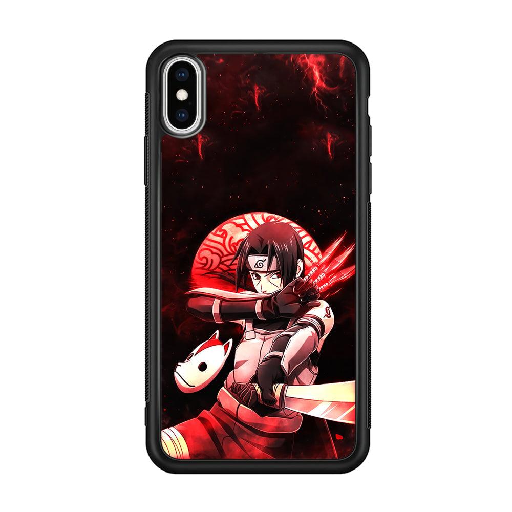 Naruto on Itachi Anbu Mission iPhone XS Case-Rubber Black (2D Case)-Oxvistore