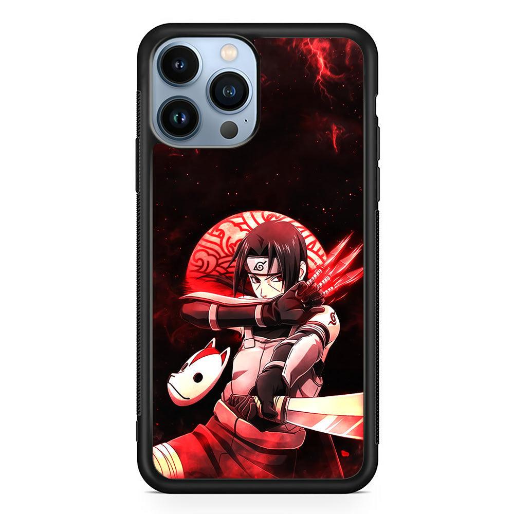 Naruto on Itachi Anbu Mission iPhone 14 Pro Max Case-Rubber Black (2D Case)-Oxvistore