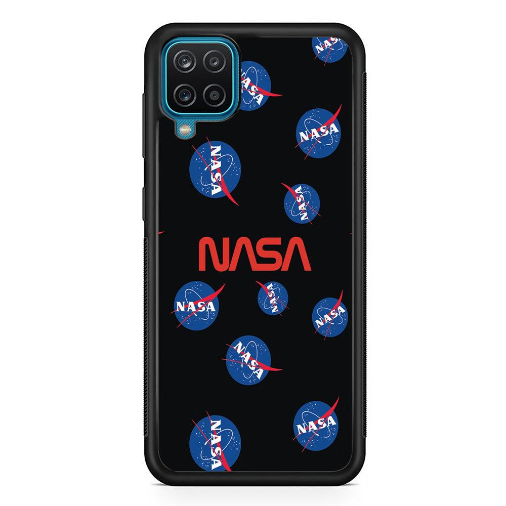 Nasa Emblem Collage Samsung Galaxy A12 Case-Rubber Black (2D Case)-Oxvistore