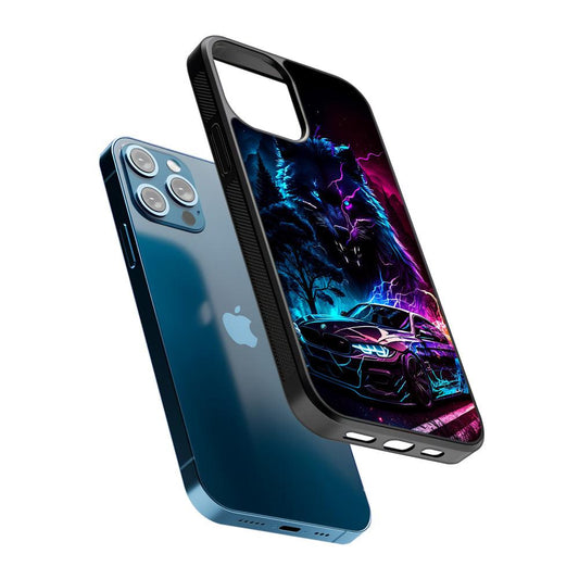 Neon Wolf and Car Northern 2D Rubber Phone Case-Oxvistore