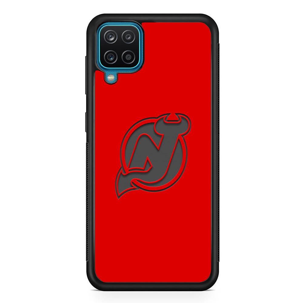 New Jersey Devils Grey Back Wall Samsung Galaxy A12 Case-Rubber Black (2D Case)-Oxvistore