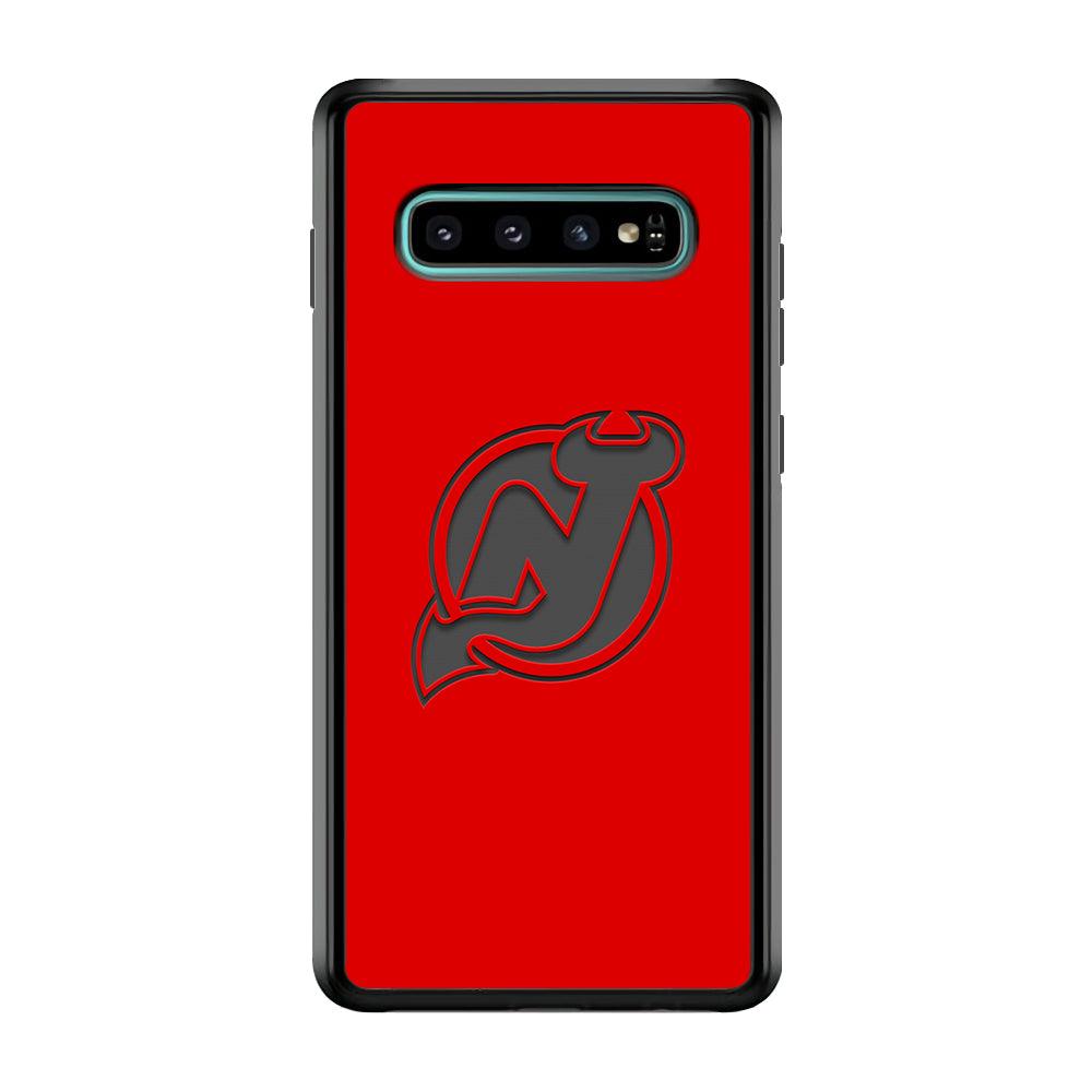 New Jersey Devils Grey Back Wall Samsung Galaxy S10 Case-Rubber Black (2D Case)-Oxvistore