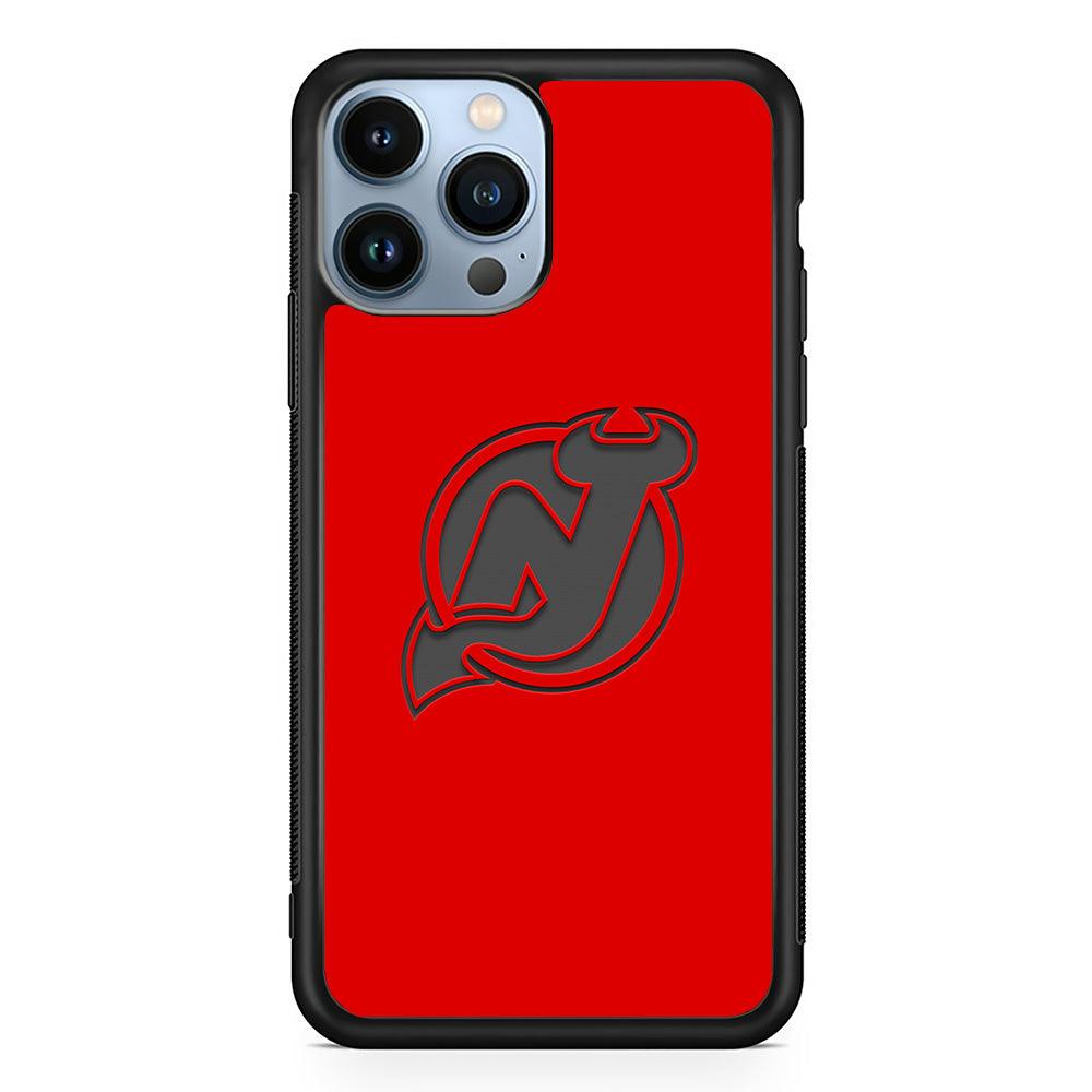 New Jersey Devils Grey Back Wall iPhone 14 Pro Max Case-Rubber Black (2D Case)-Oxvistore