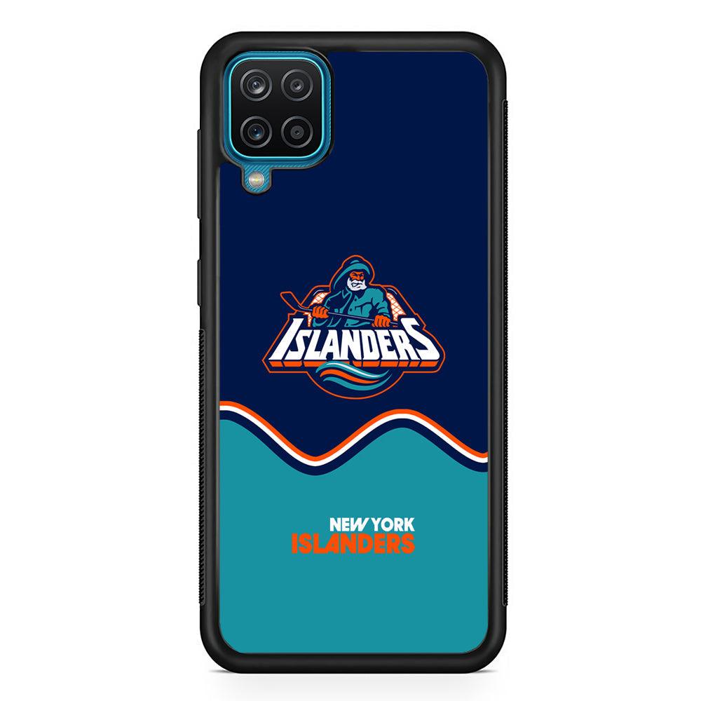 New York Islanders Waving The Ice Samsung Galaxy A12 Case-Rubber Black (2D Case)-Oxvistore