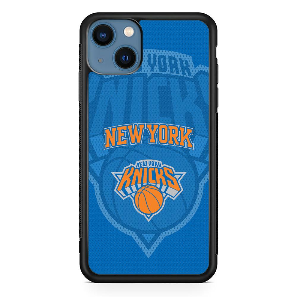 New York Knicks The Ball Blue Patern iPhone 14 Case-Rubber Black (2D Case)-Oxvistore