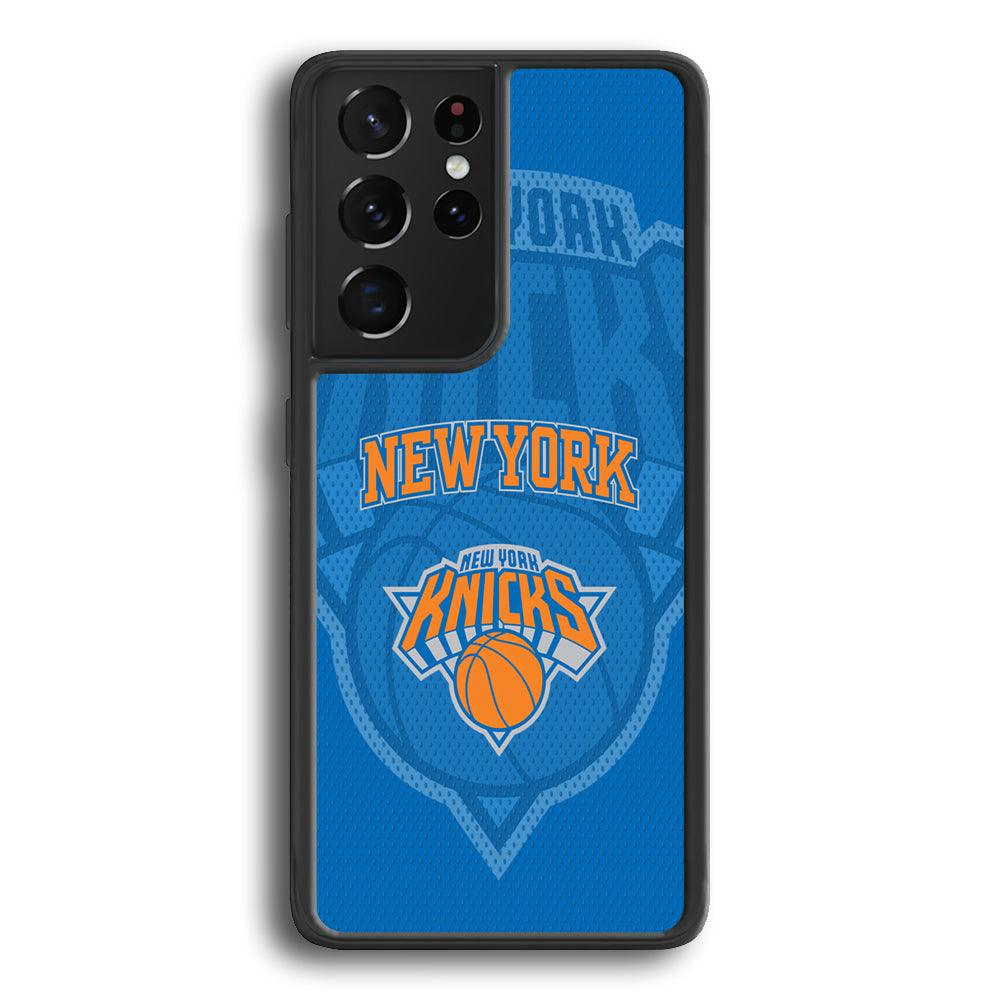 New York Knicks The Ball Blue Patern Samsung Galaxy S23 Ultra Case-Rubber Black (2D Case)-Oxvistore