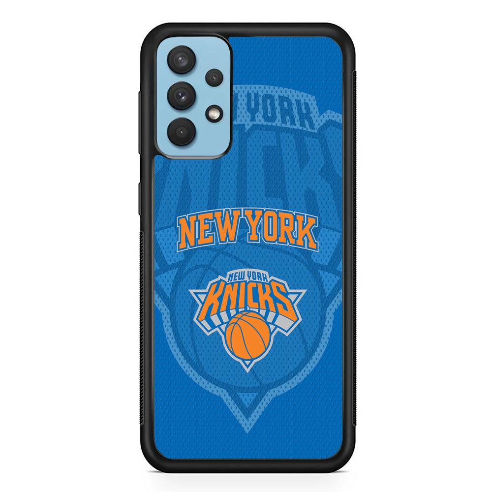New York Knicks The Ball Blue Patern Samsung Galaxy A32 Case-Rubber Black (2D Case)-Oxvistore