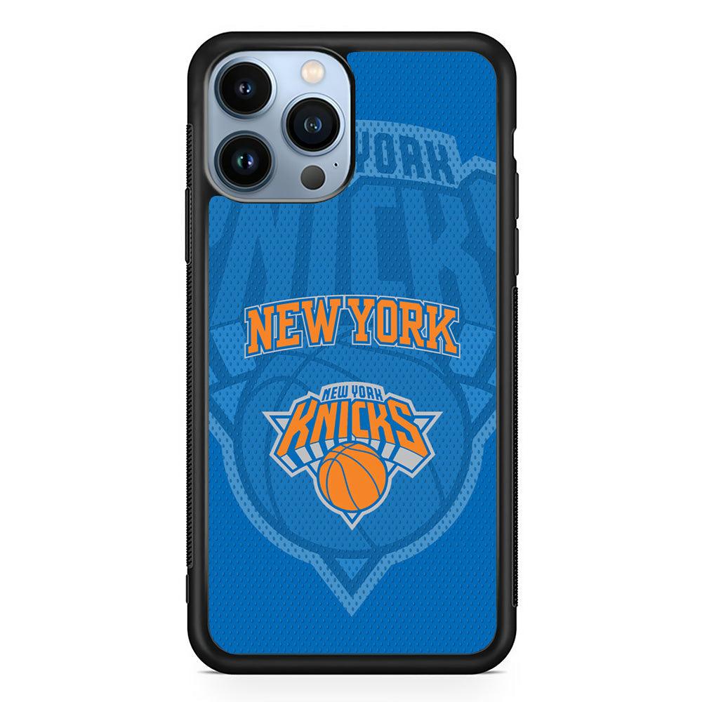 New York Knicks The Ball Blue Patern iPhone 14 Pro Max Case-Rubber Black (2D Case)-Oxvistore