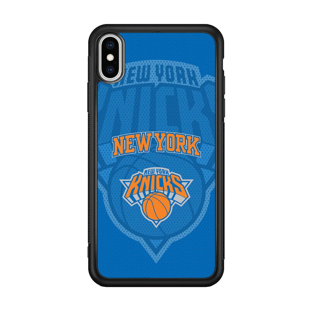 New York Knicks The Ball Blue Patern iPhone Xs Max Case-Rubber Black (2D Case)-Oxvistore