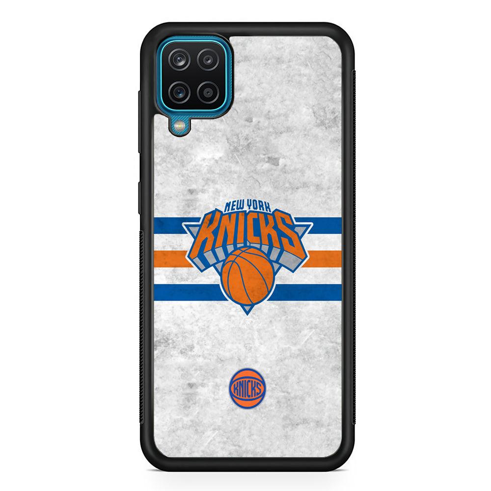 New York Knicks on Old Wall Samsung Galaxy A12 Case-Rubber Black (2D Case)-Oxvistore