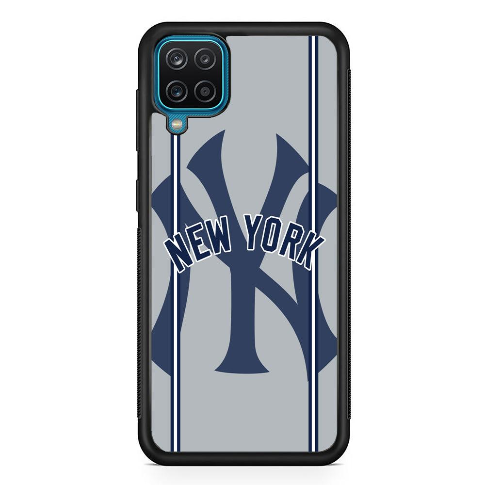New York Yankees Wide Layer Samsung Galaxy A12 Case-Rubber Black (2D Case)-Oxvistore