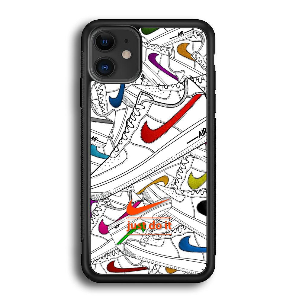 Nike Air White Shoes Pile iPhone 11 Case-Rubber Black (2D Case)-Oxvistore