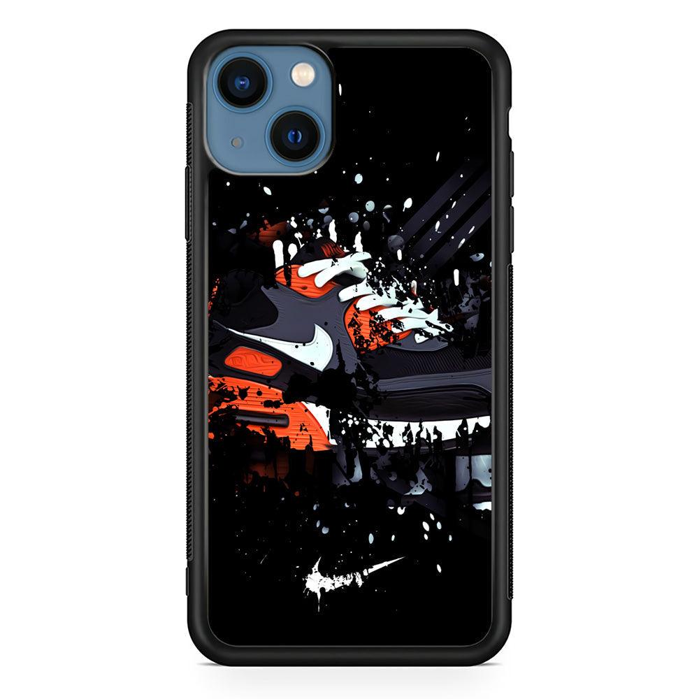 Nike Black Ink Splash iPhone 13 Case-Rubber Black (2D Case)-Oxvistore