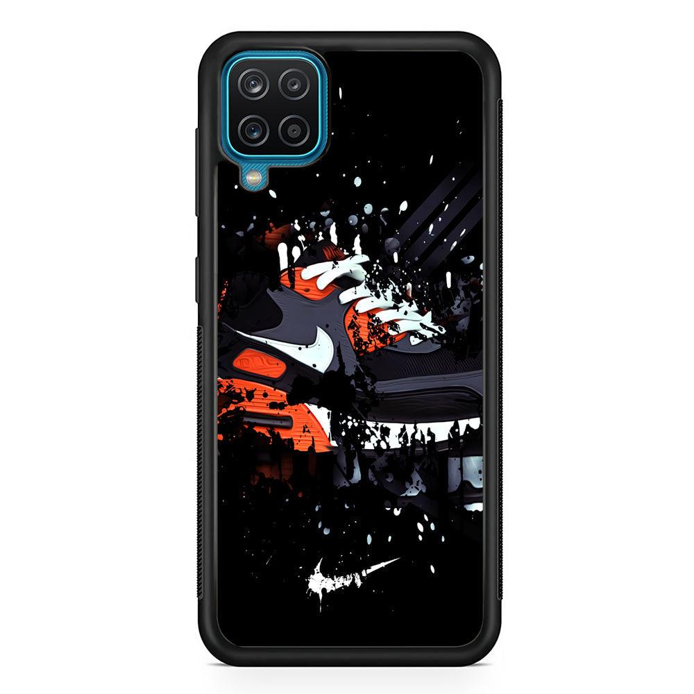 Nike Black Ink Splash Samsung Galaxy A12 Case-Rubber Black (2D Case)-Oxvistore