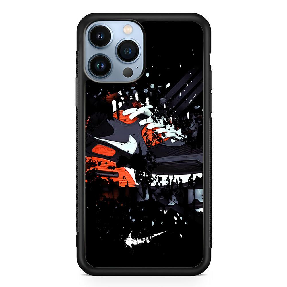 Nike Black Ink Splash iPhone 14 Pro Max Case-Rubber Black (2D Case)-Oxvistore