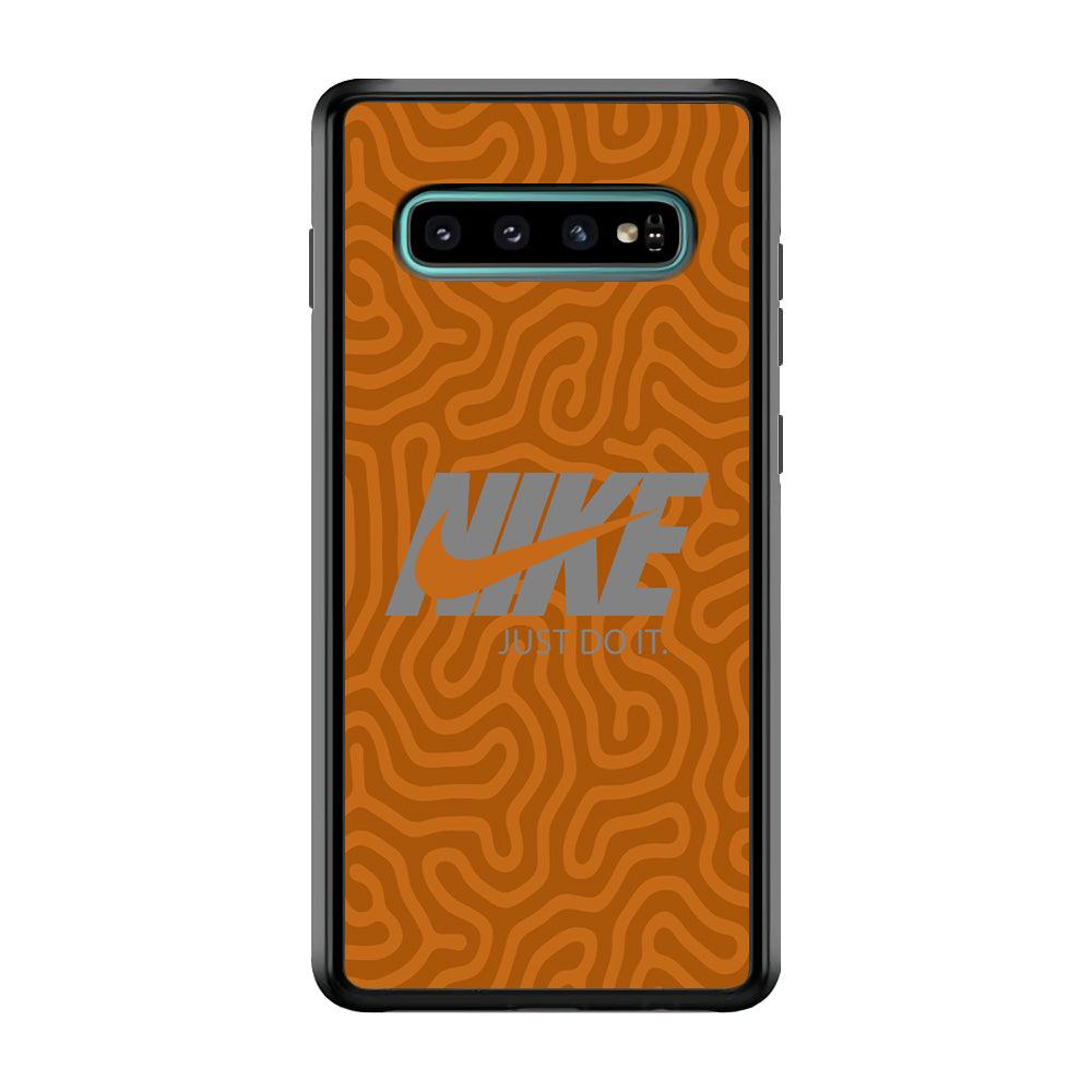 Nike Brown Maze Samsung Galaxy S10 Case-Rubber Black (2D Case)-Oxvistore
