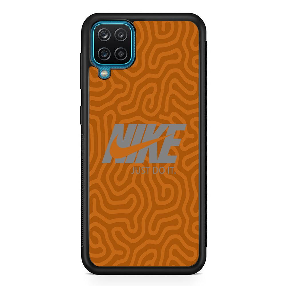 Nike Brown Maze Samsung Galaxy A12 Case-Rubber Black (2D Case)-Oxvistore